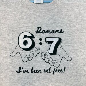 Kids Gildan Gray Romans 6:7 Graphic T-Shirt